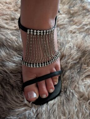 Rhinestone Fringe Black Women's Dress Sandals